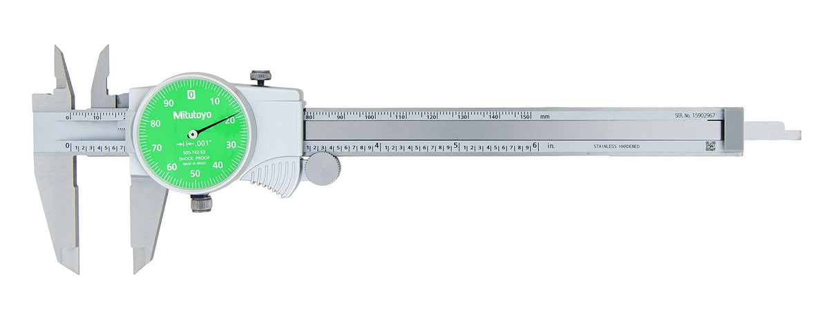 Green Face Dial Caliper, 0 inch-6 inch, 0.001 inch X6977