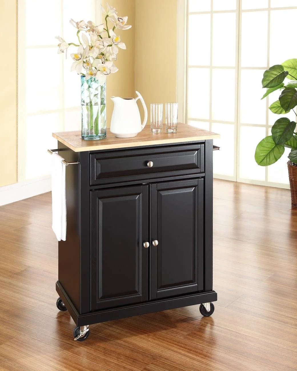 Compact Kitchen Island with Natural Wood Top Y777