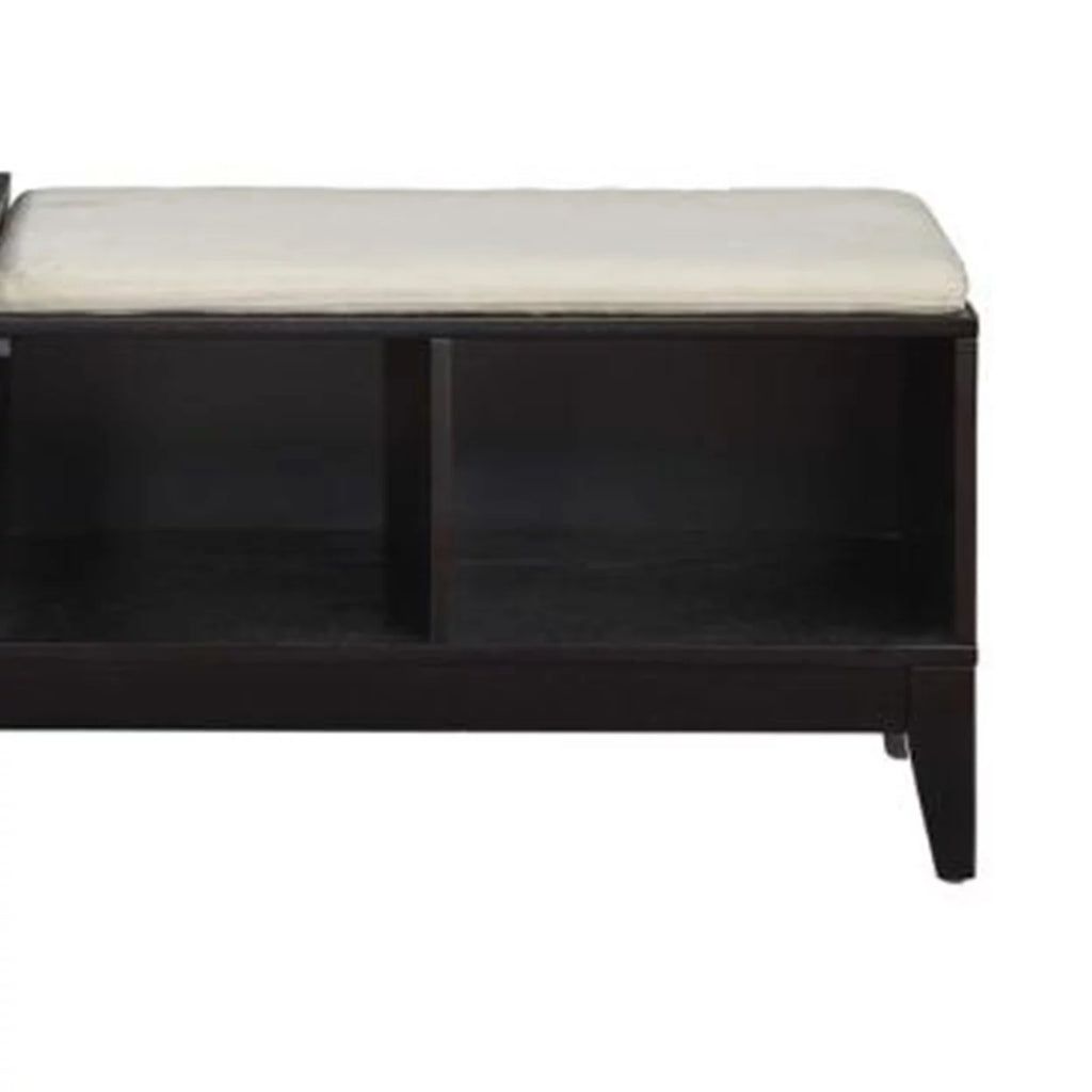 Black Wooden Storage Bench with Upholstered Seat Cushion C97369
