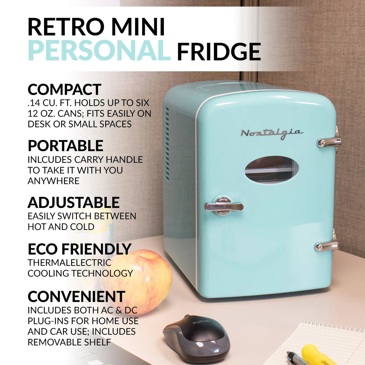 6-Can Personal Cooling and Heating Refrigerator with Carry Handle F172