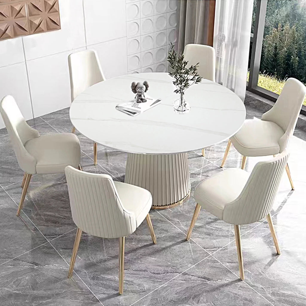 White 7 Piece Faux Marble Dining Table Set V75931