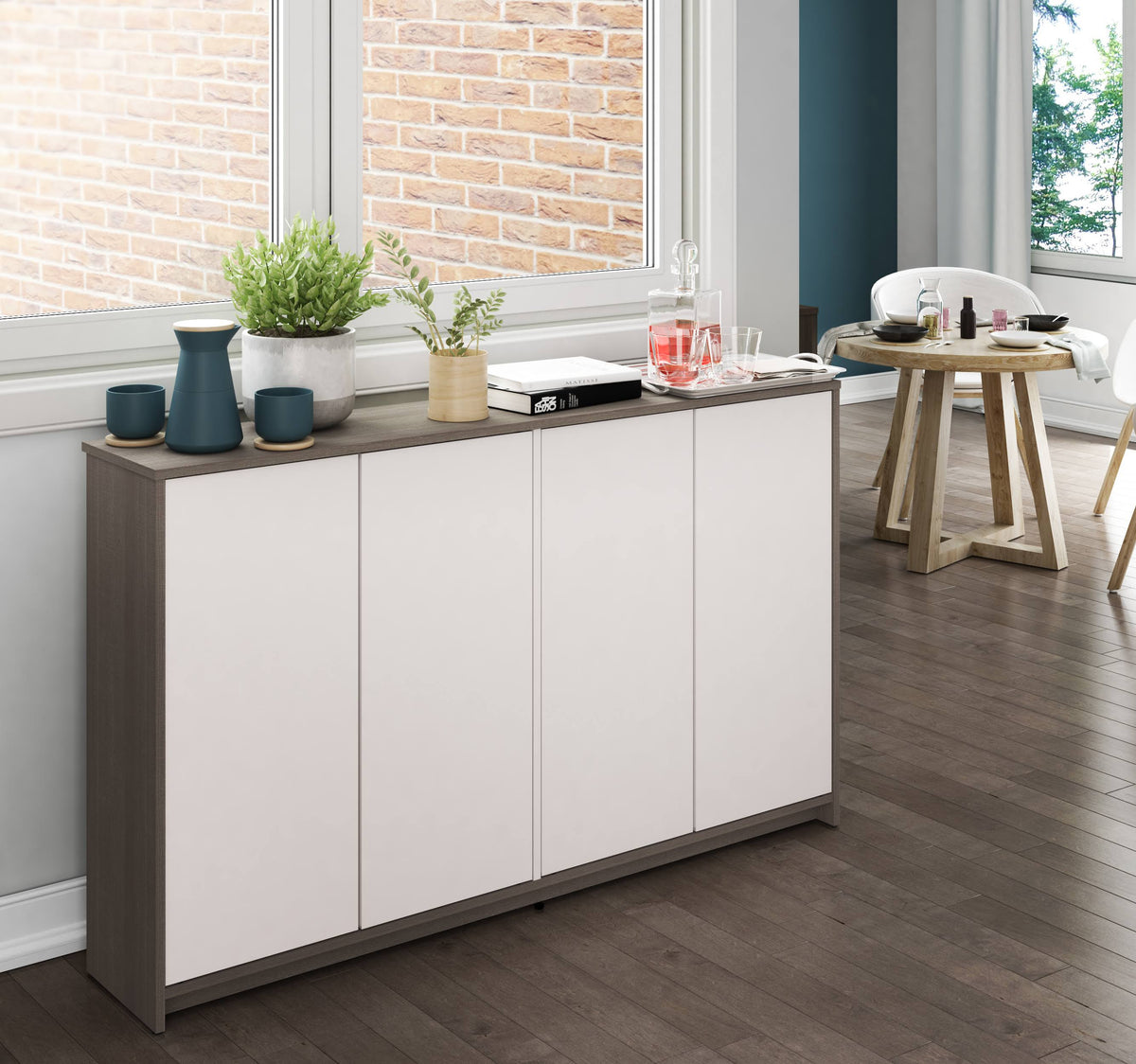 4 Door Storage Cabinet, Bark Gray/White Q30933