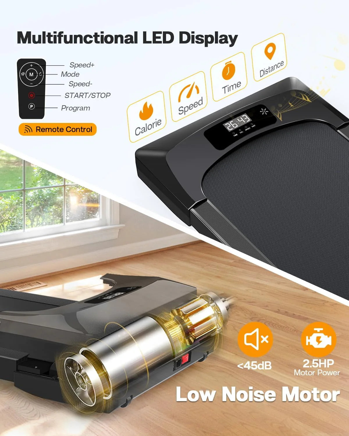 2.5HP Slim Under Desk Treadmill with Remote Control X627990