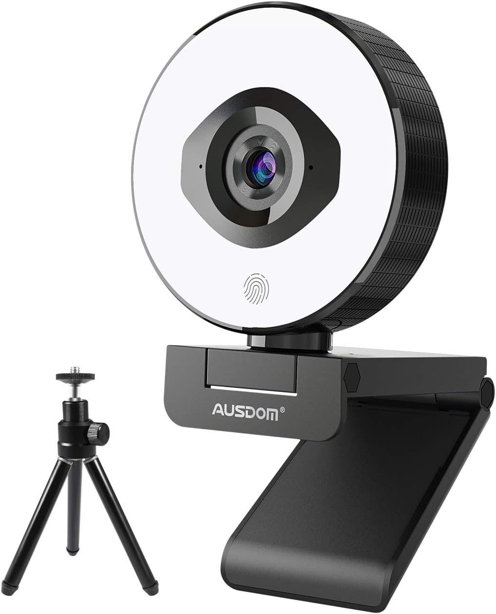 FHD 1080p 60fps Webcam with Ring Light, 75° FOV, Dual Microphones, External Tripod F78093