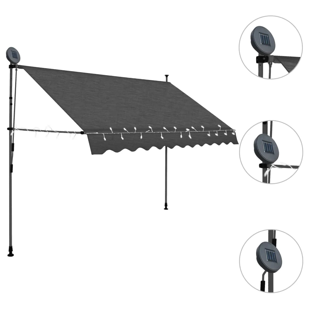 Manual Retractable Awning with LED Outdoor Door Canopy Sunshade Shelter Anthracite 118.1 Inch E311