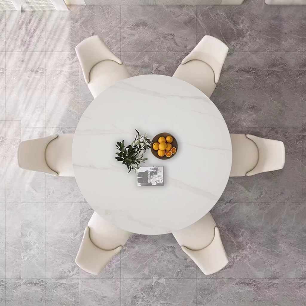 White 7 Piece Faux Marble Dining Table Set V75931