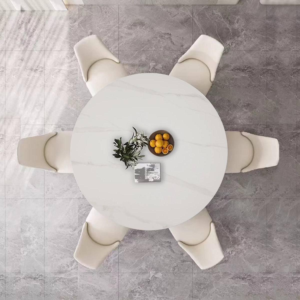 White 7 Piece Faux Marble Dining Table Set V75931