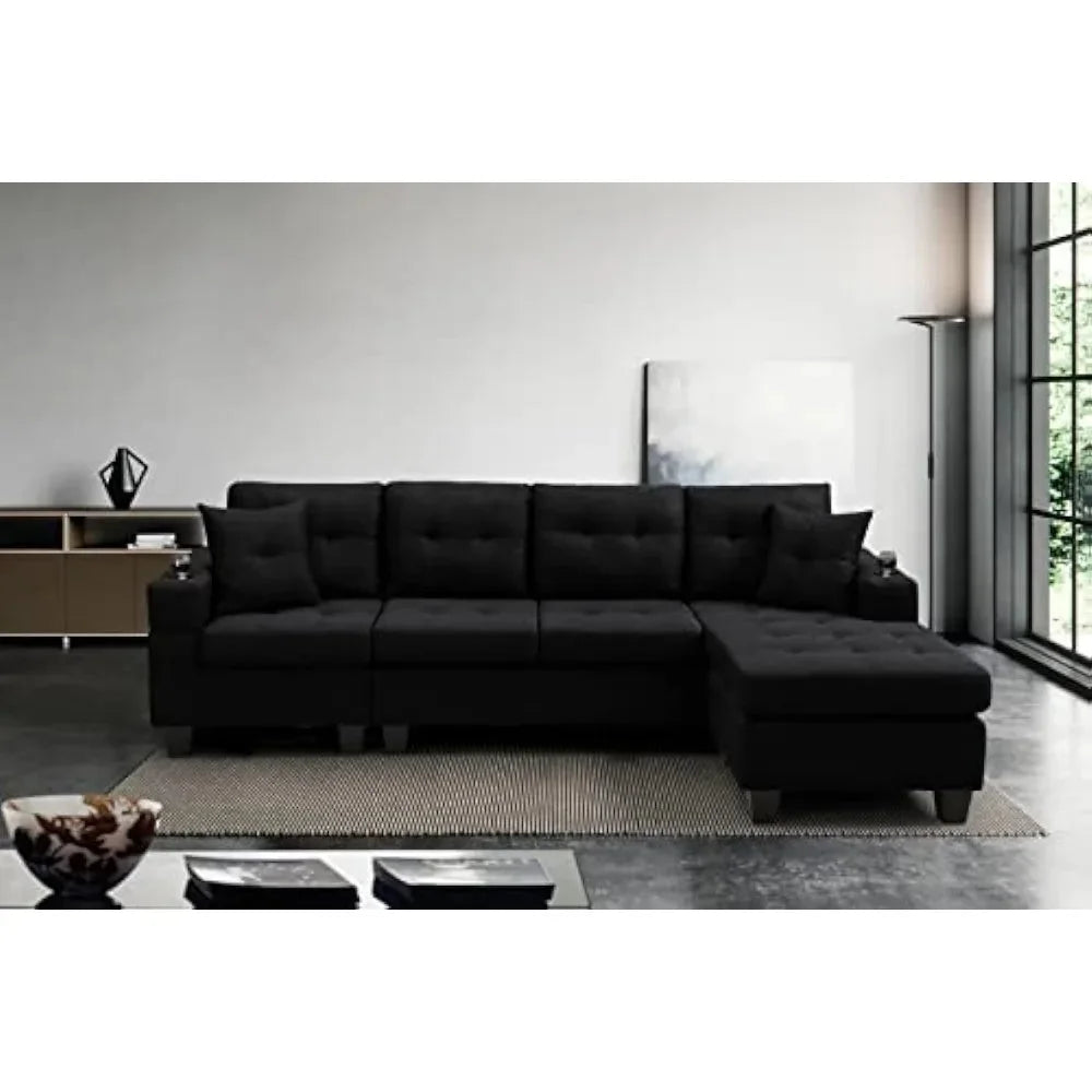 Black L-Shaped Upholstered Sofa Bed with Reversible Chaise Longue H45385