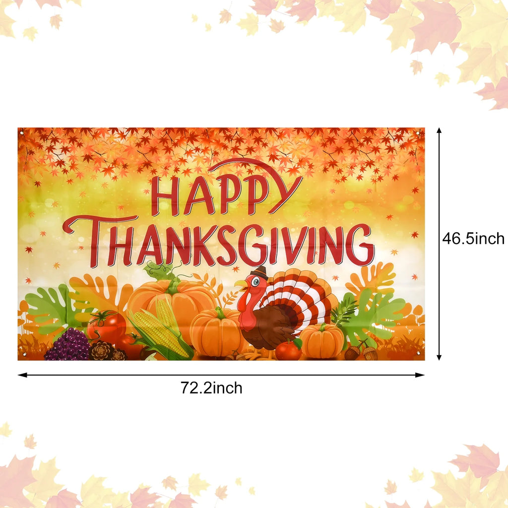 Thanksgiving Banner 72 x 46 Inch Turkey Pumpkin Maple Leaves Banner B1349