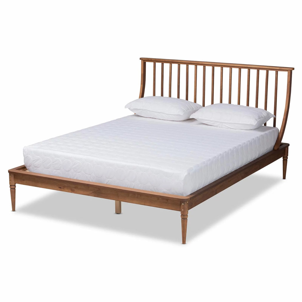 Walnut Brown Wood King Size Platform Bed Y89899