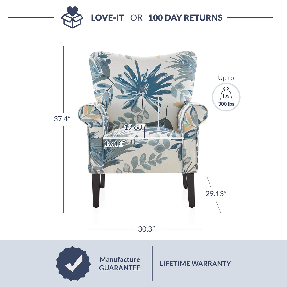 Blue Floral Accent Armchair E1459