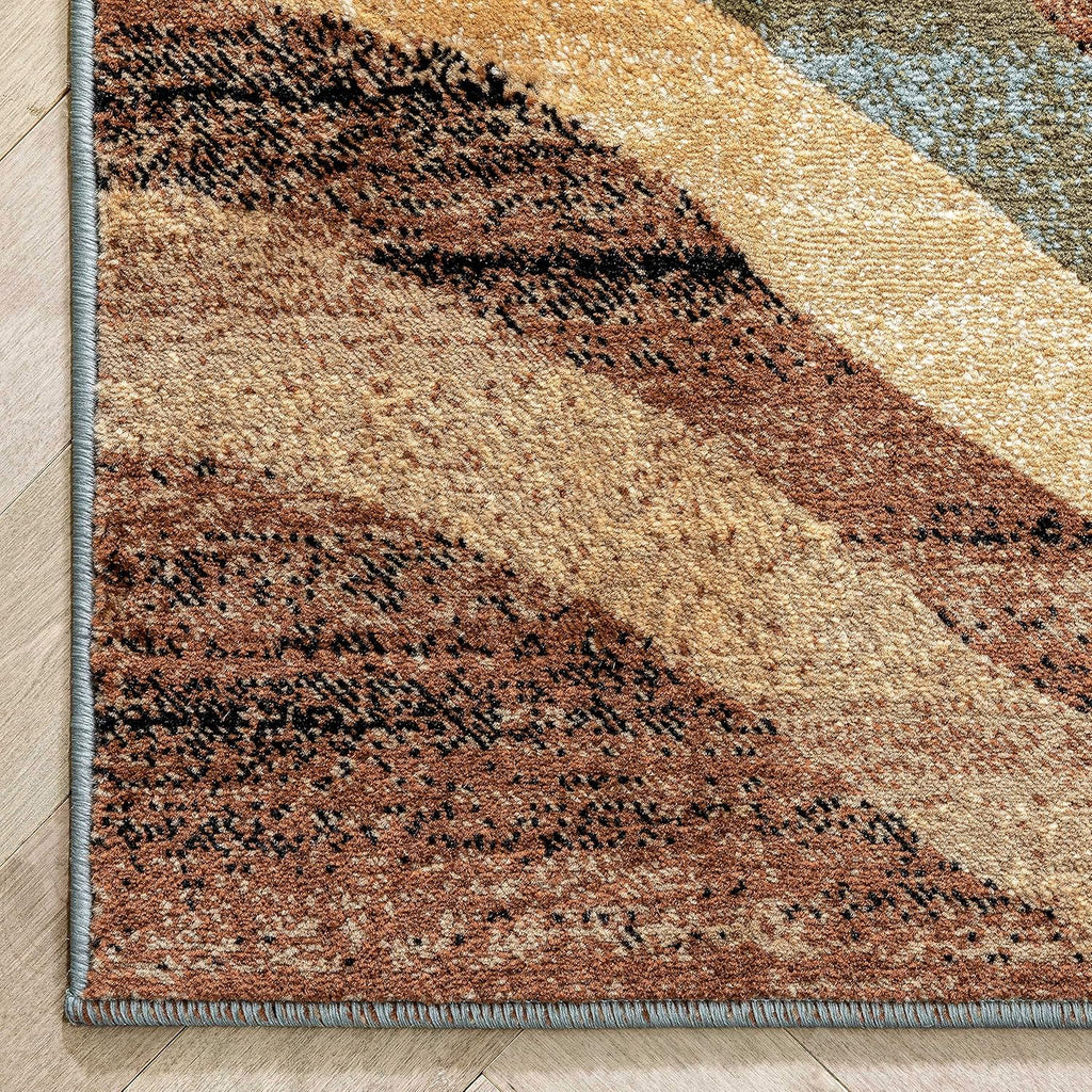 Blue Brown Geometric Area Rug 9x13 D45898