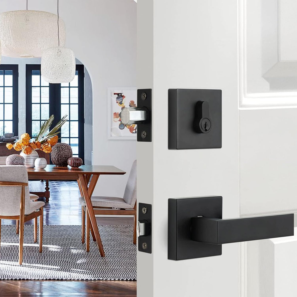 Matte Black Double Door Handleset with Dummy Lever D364541