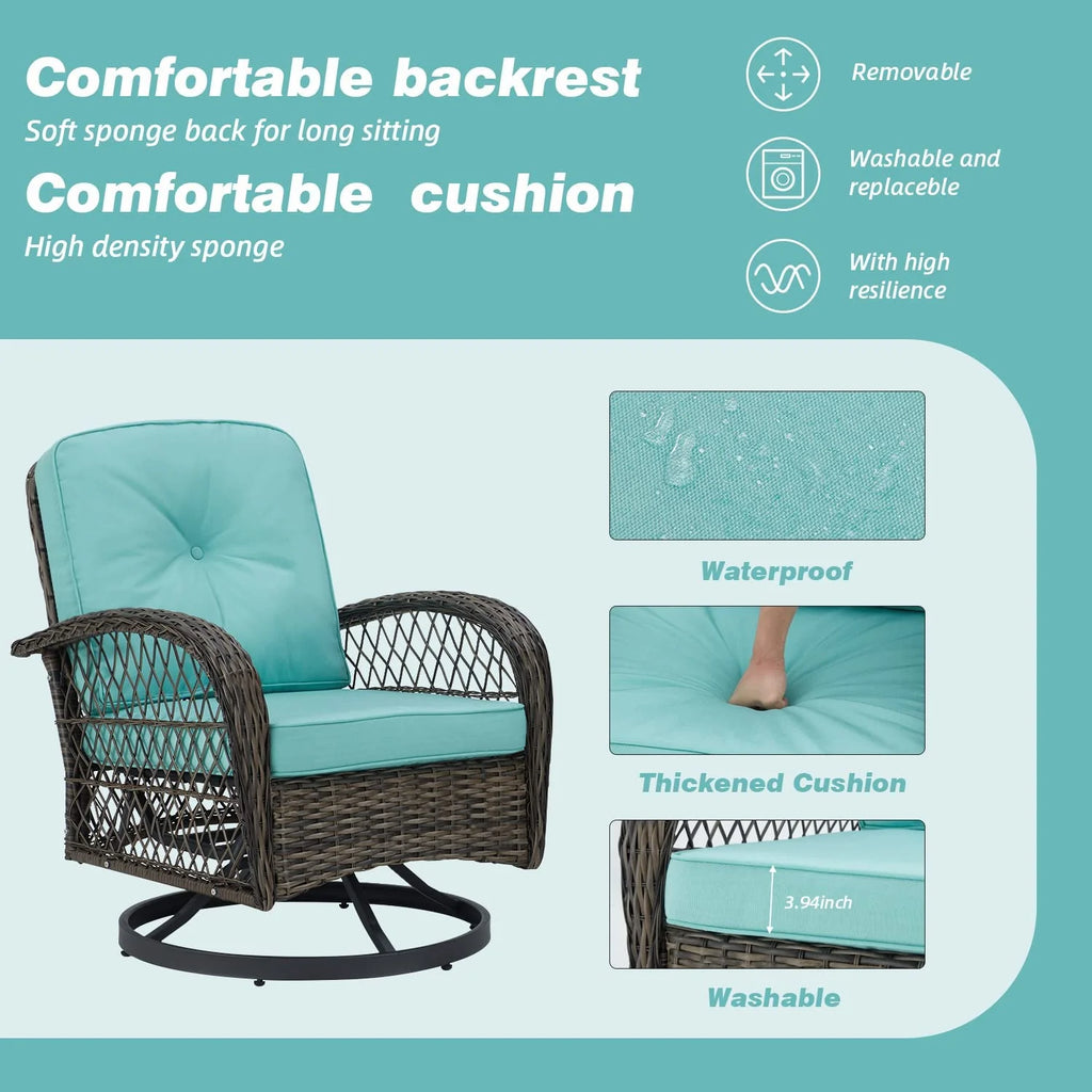 Outdoor Swivel Glider Wicker Patio Bistro Set with Cushions and Glass Table X29221