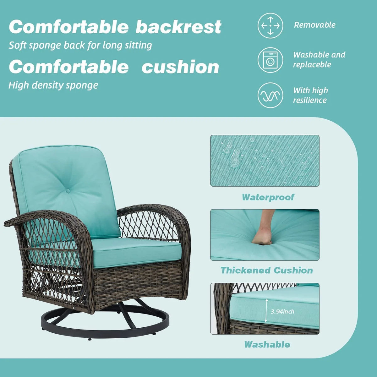 Outdoor Swivel Glider Wicker Patio Bistro Set with Cushions and Glass Table X29221