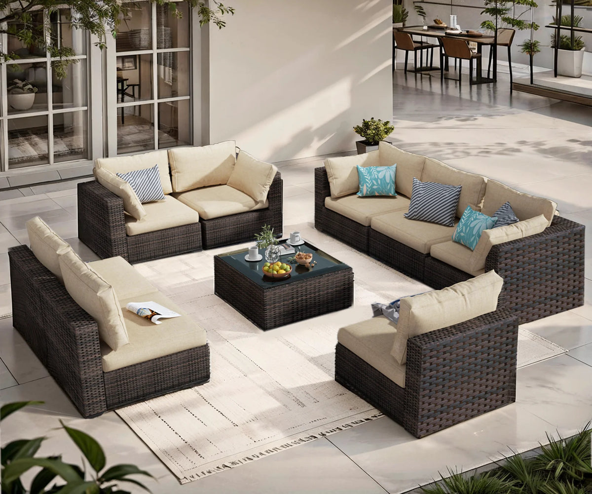 9 Pieces PE Wicker Rattan Outdoor Sofa Set G316100