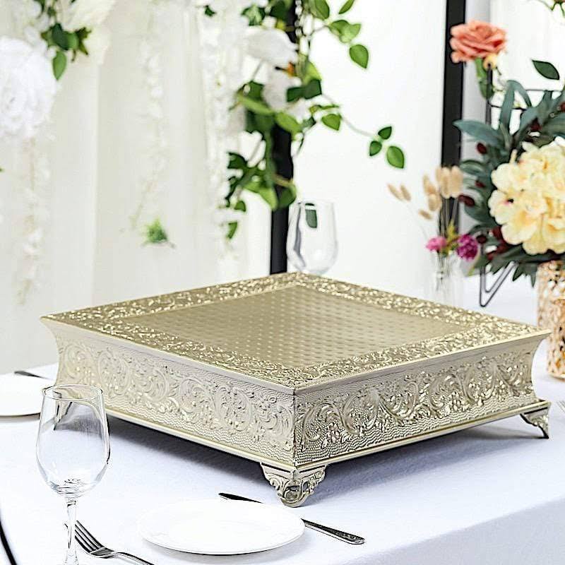 Gold Square Embossed Wedding Cake Stand Riser N263682