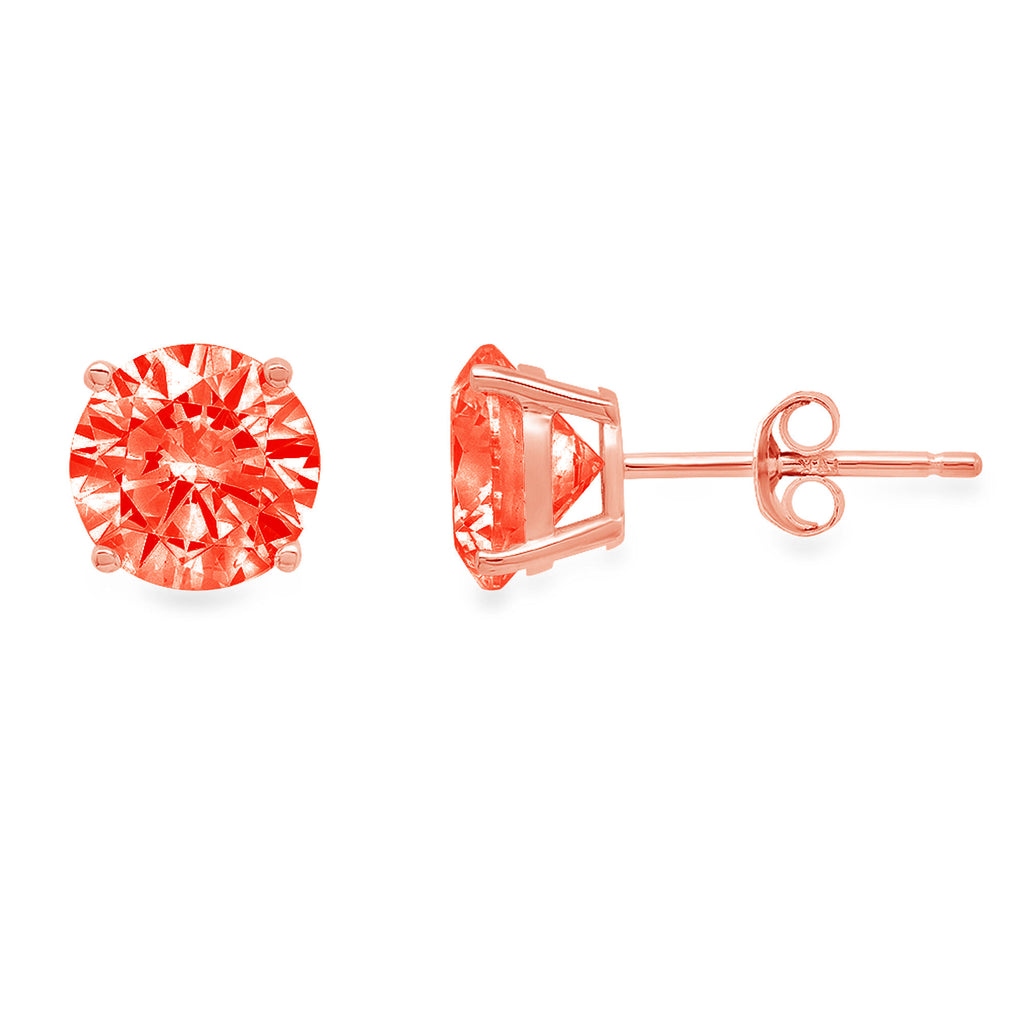 1.5 ct Round Cut Solitaire Studs VVS1 Red Simulated Diamond Solid 18K Pink Rose Gold Earrings C568682
