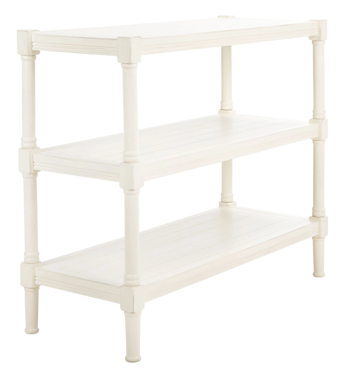 Distressed White Wood Console Table with Shelf I854492