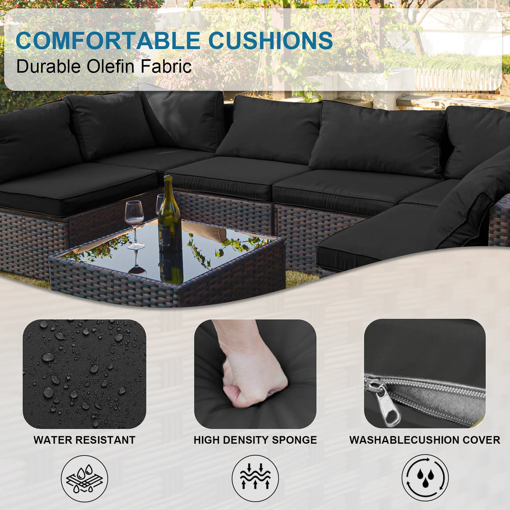9 Pieces PE Wicker Rattan Outdoor Sofa Set G316100