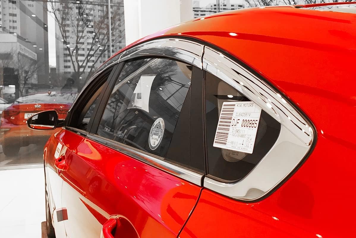 Chrome Finish Tape-On Style Rain Guards for Kia Forte Sedan 2019-2022 (6PCs) J313