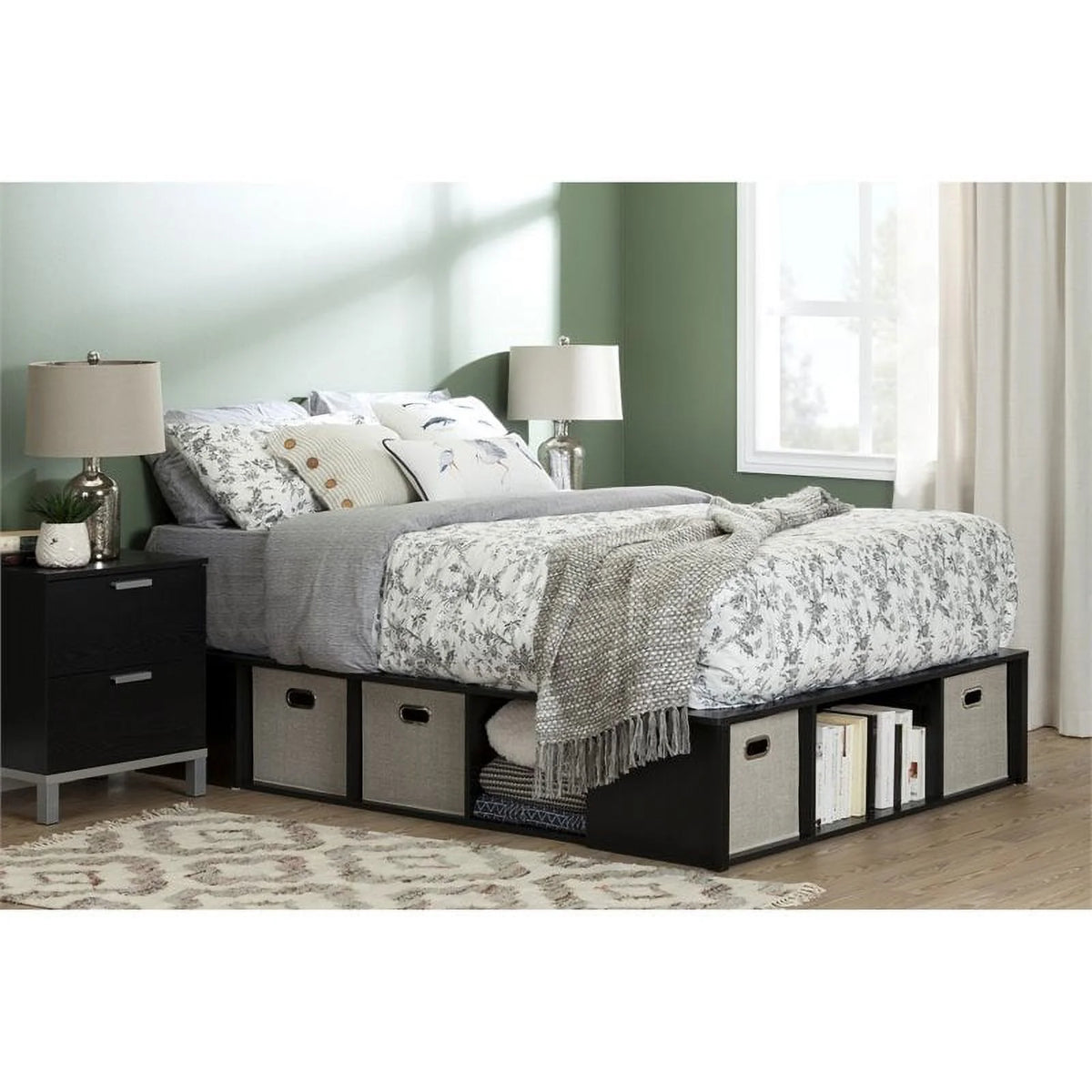Black Oak Wood Full Storage Platform Bed D604180
