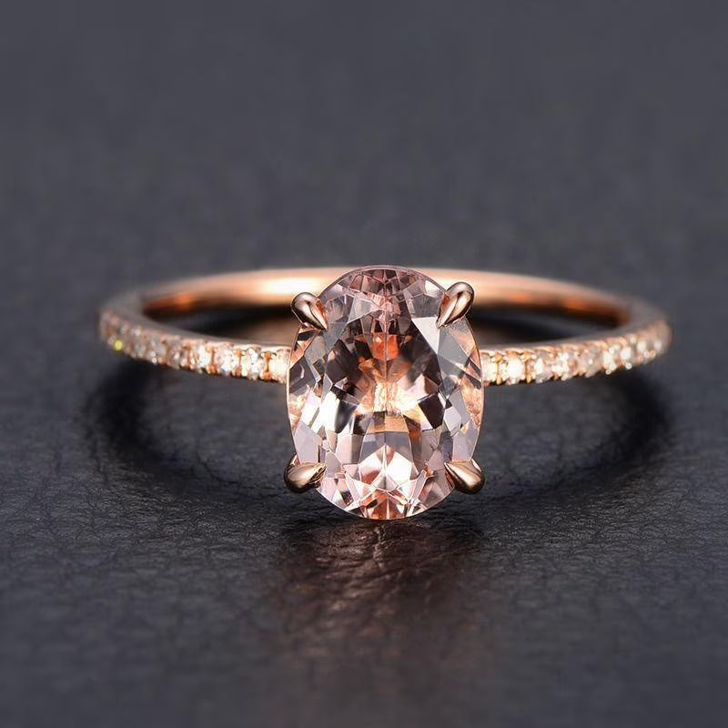 1.75 Carat 8X6mm Oval Cut Morganite And Diamond Moissanite Engagement Ring With 18K Rose Gold Plating O28178