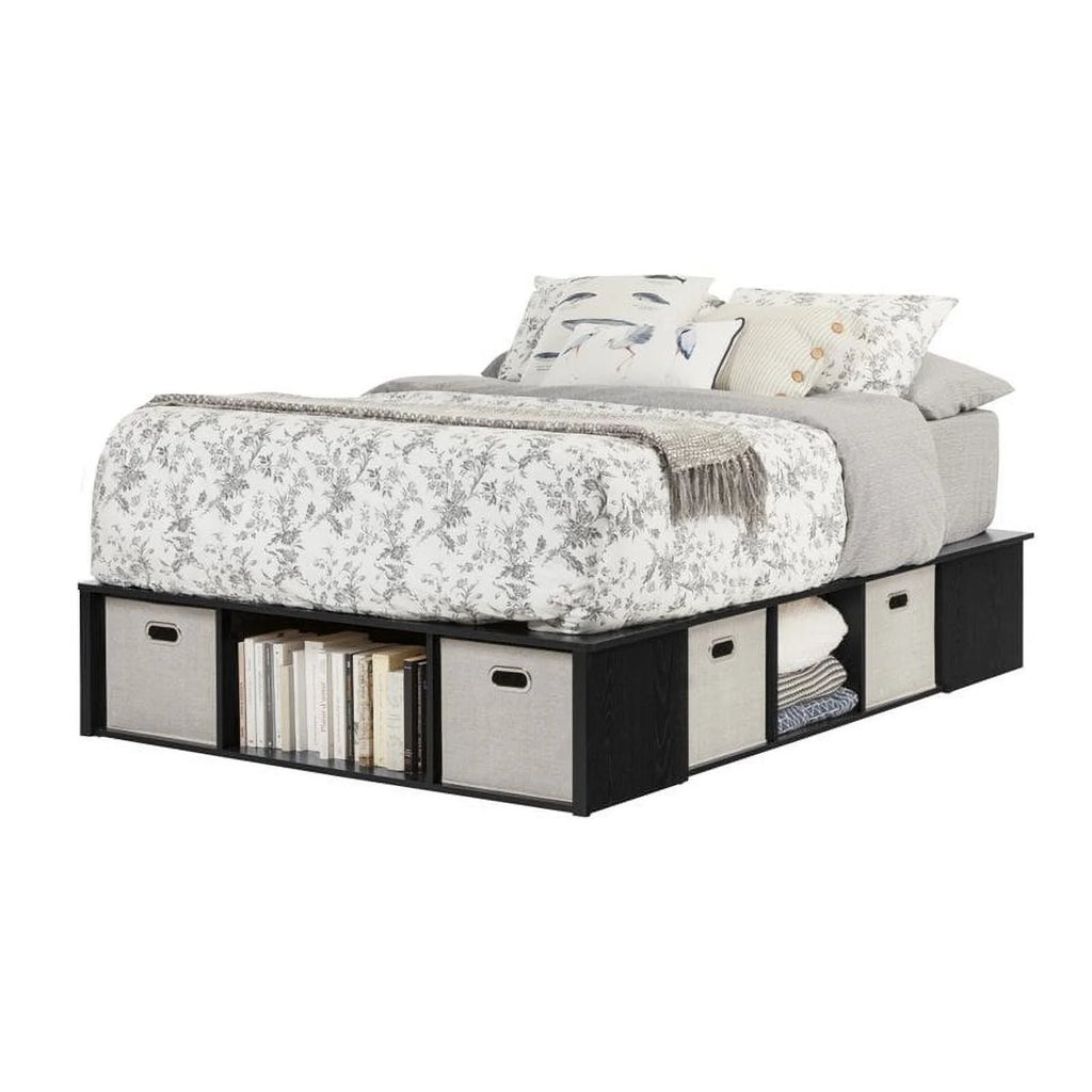Black Oak Wood Full Storage Platform Bed D604180