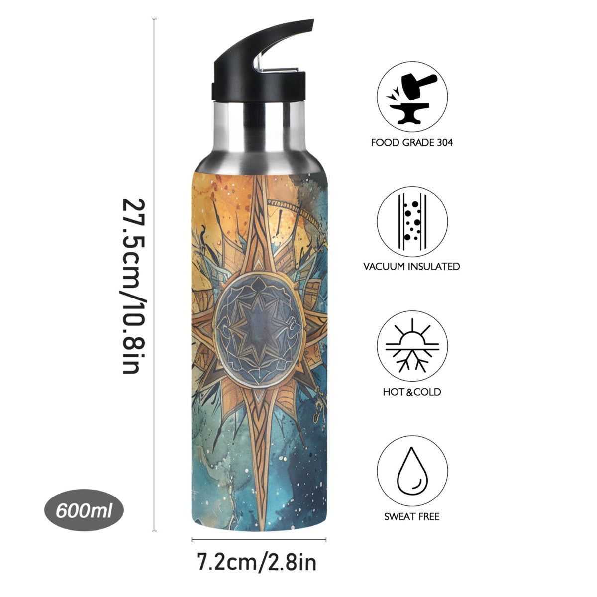 20 oz Insulated Stainless Steel Water Bottle with Straw Lid B734925