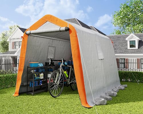 10.5x12x8 FT Heavy Duty Portable Shed Storage Shelter with 4 Waterproof Windows & Roll-up Zipper Door, Grey T980