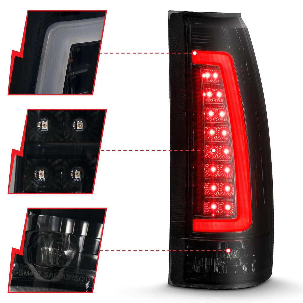 Black Housing Smoke Lens LED Tail Light Assembly Pair S70227