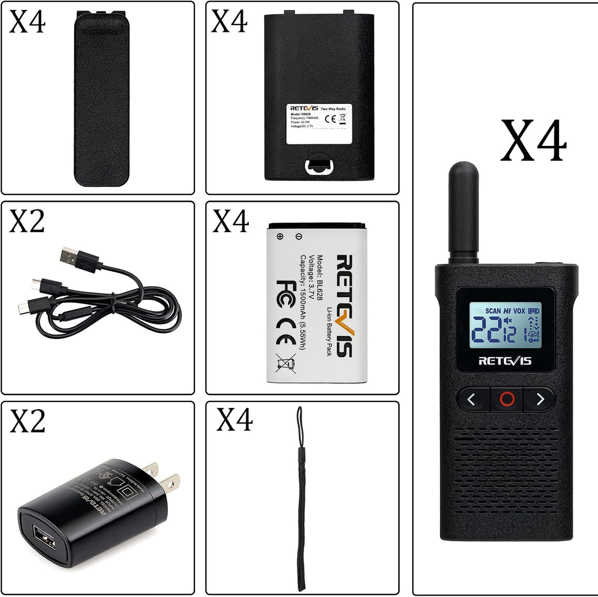 4 Pack Rechargeable Two Way Radio with Screen O7310