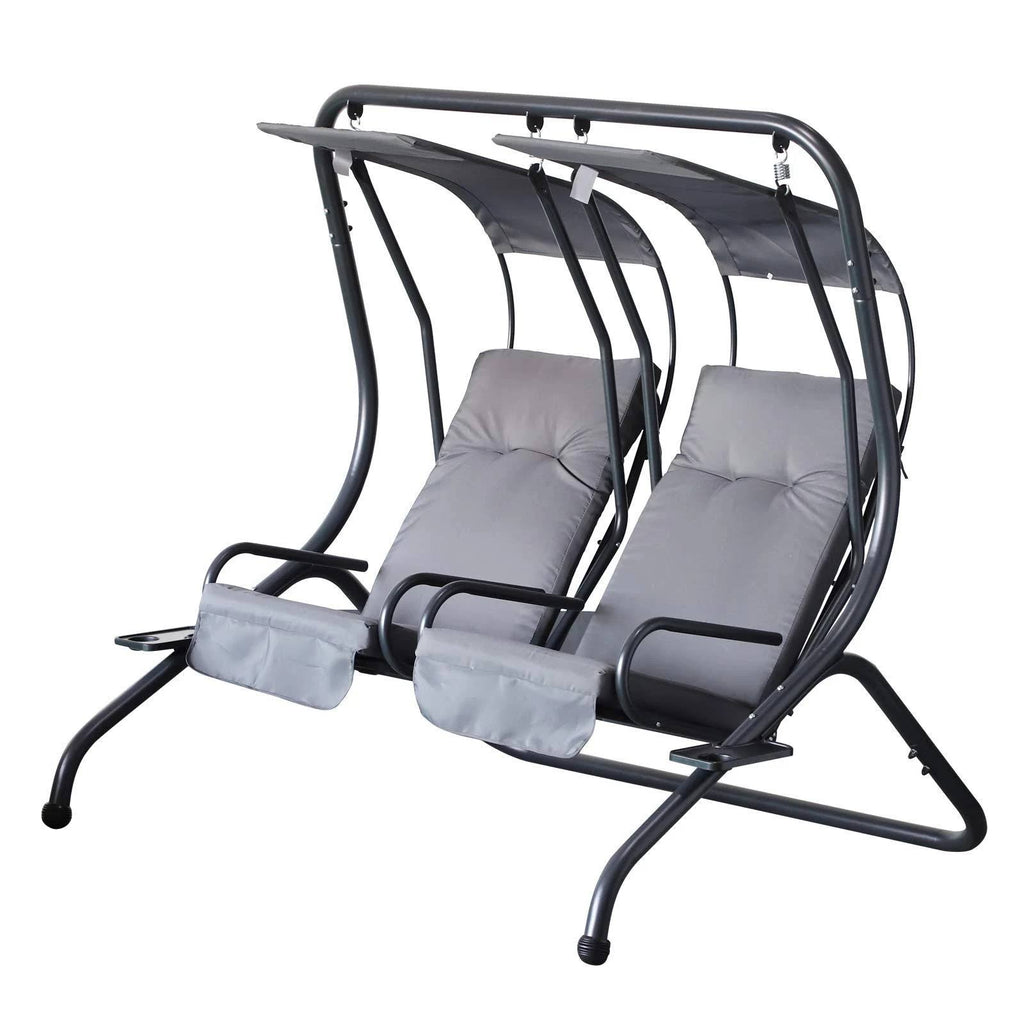 Grey Outdoor Swinging Chairs with Safety Handrails and Removable Shade Canopy D92366