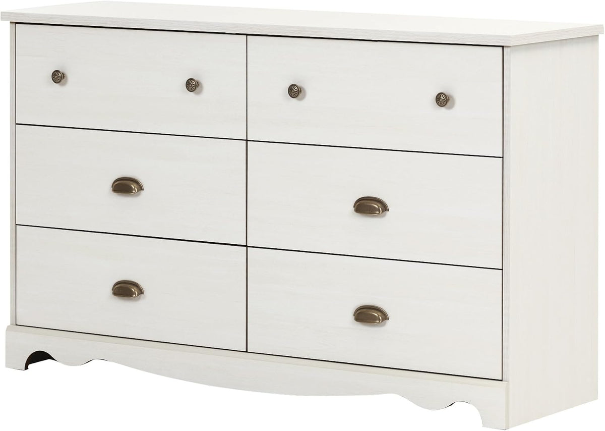 White Wash 6-Drawer Double Dresser with Metal Handles Y778919