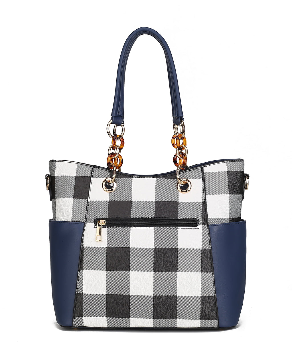 Black Checkered Shoulder Bag & Matching Wallet 2-Piece Set V625