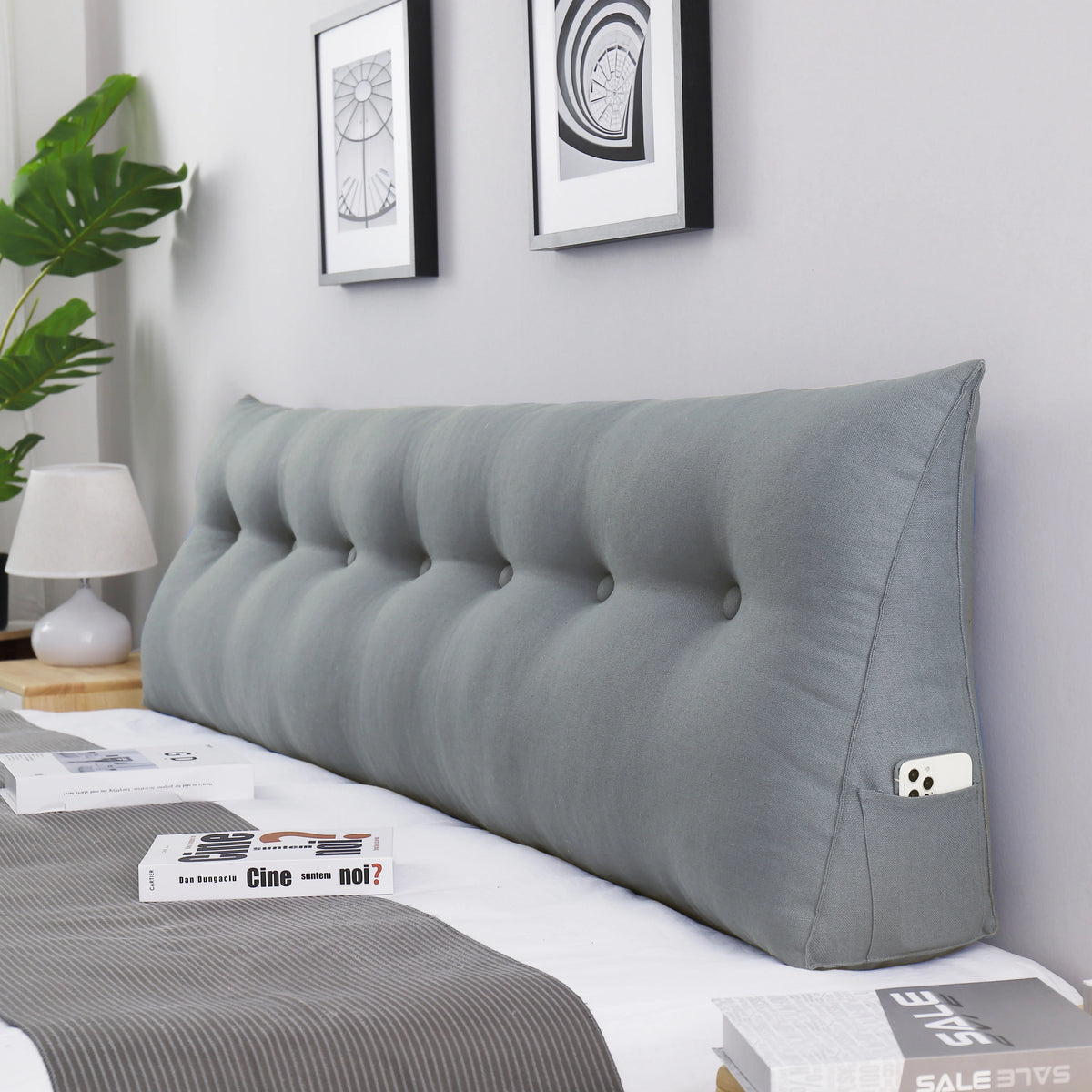 Large Cotton Linen Triangular Wedge Bed Rest Pillow R434760