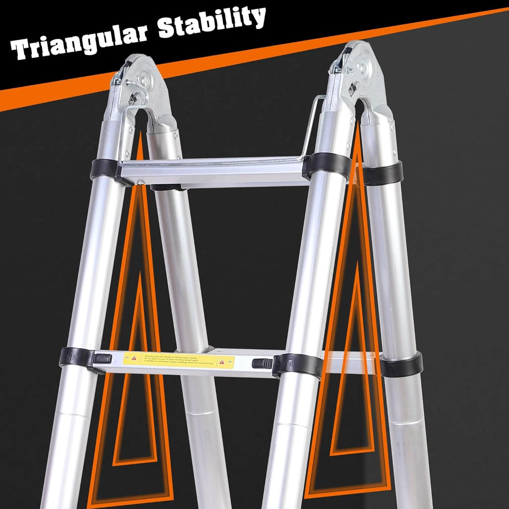 14.5FT A Frame Telescoping Ladder with Balance Bar & Wheels, 330lbs Capacity N34659