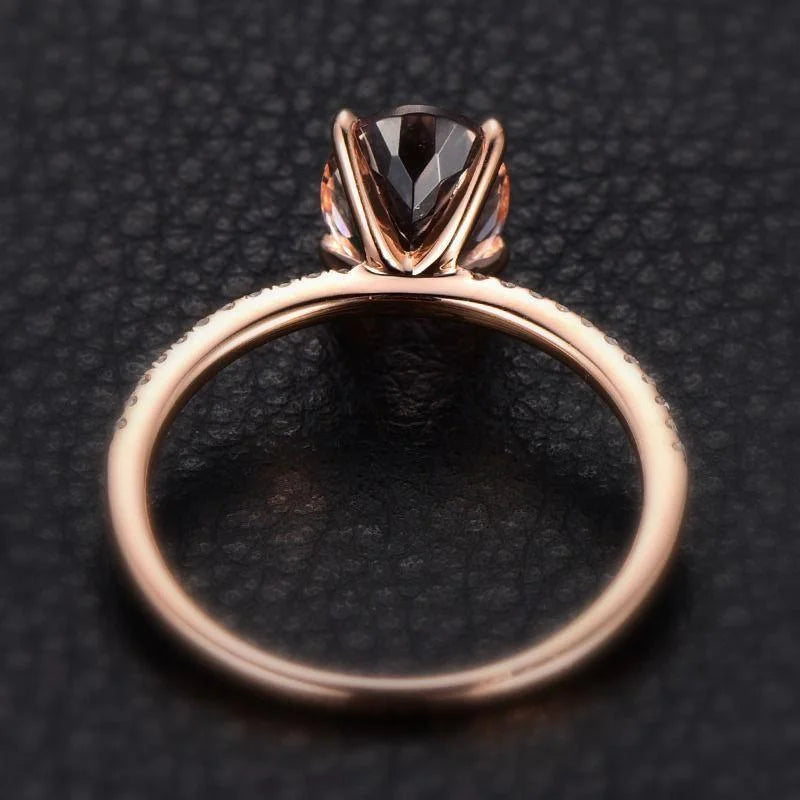 1.75 Carat 8X6mm Oval Cut Morganite And Diamond Moissanite Engagement Ring With 18K Rose Gold Plating O28178