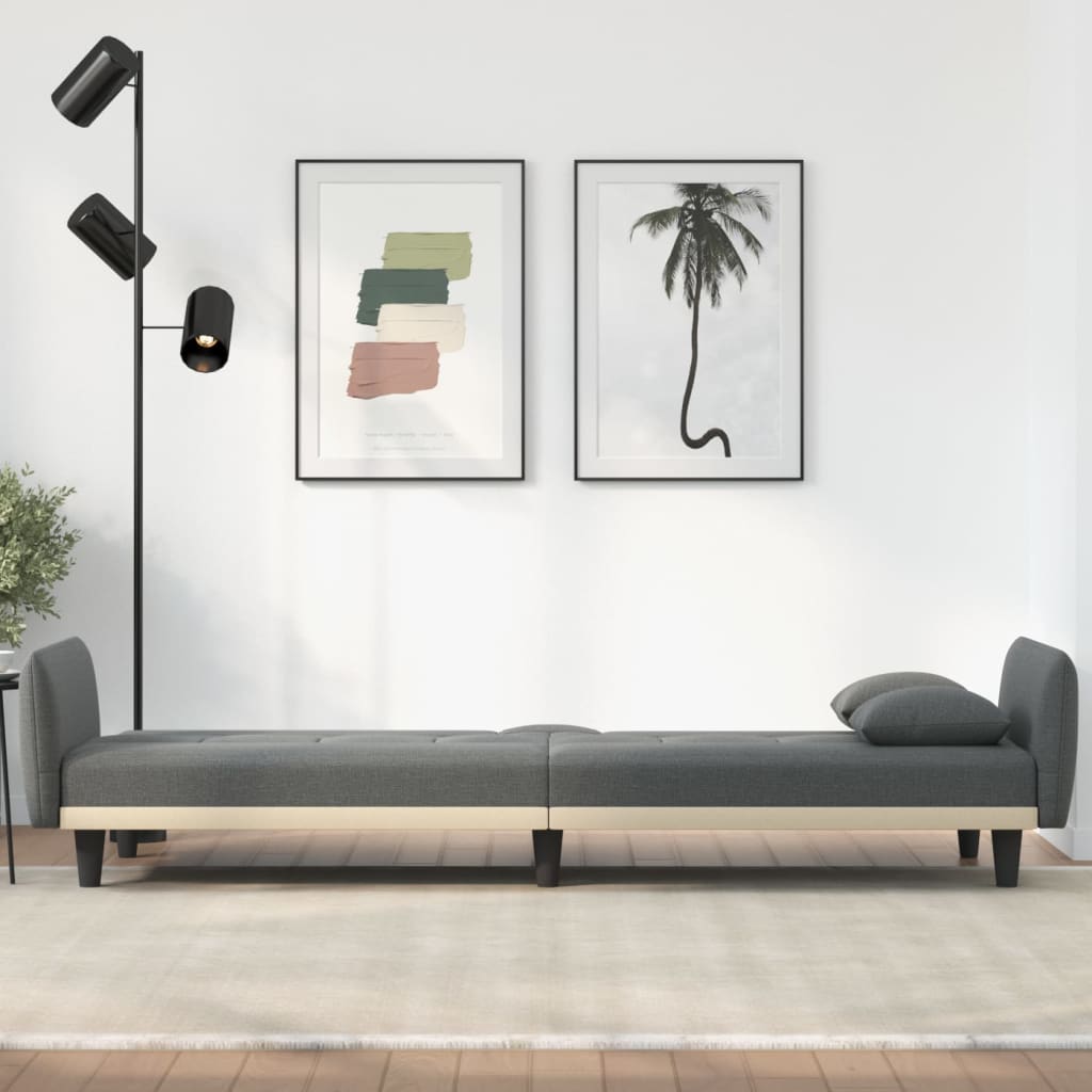 Dark Gray Fabric Sofa Bed with Cup Holders D152