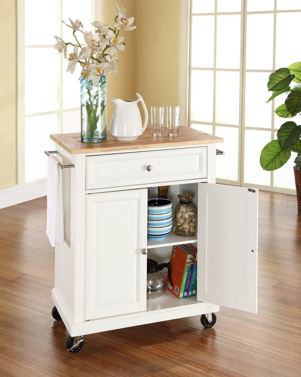 Compact Kitchen Island with Natural Wood Top Y777