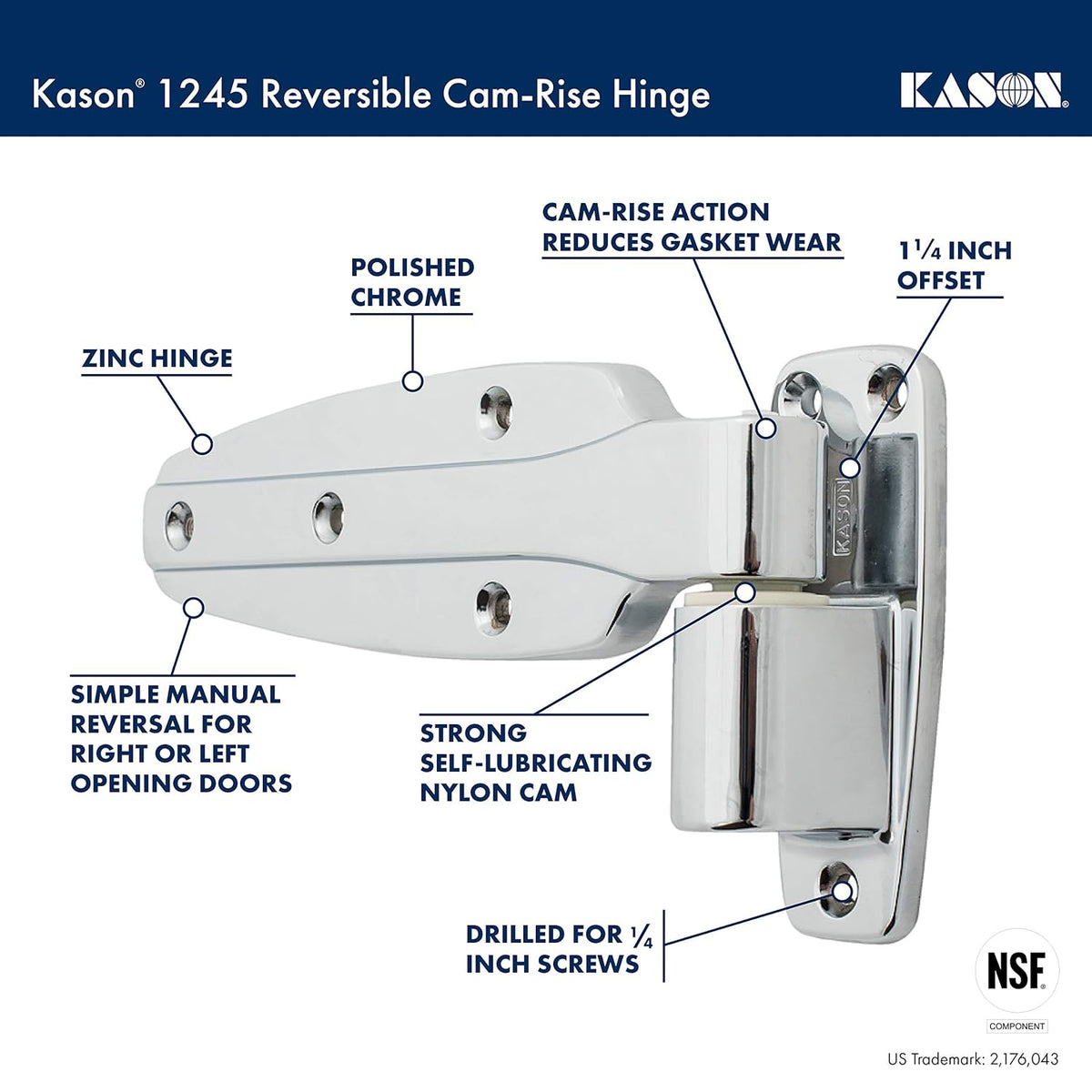 Reversible Cam-Rise Hinge, 1 to 3/8 Inch Offset, Pack of 2 H605451