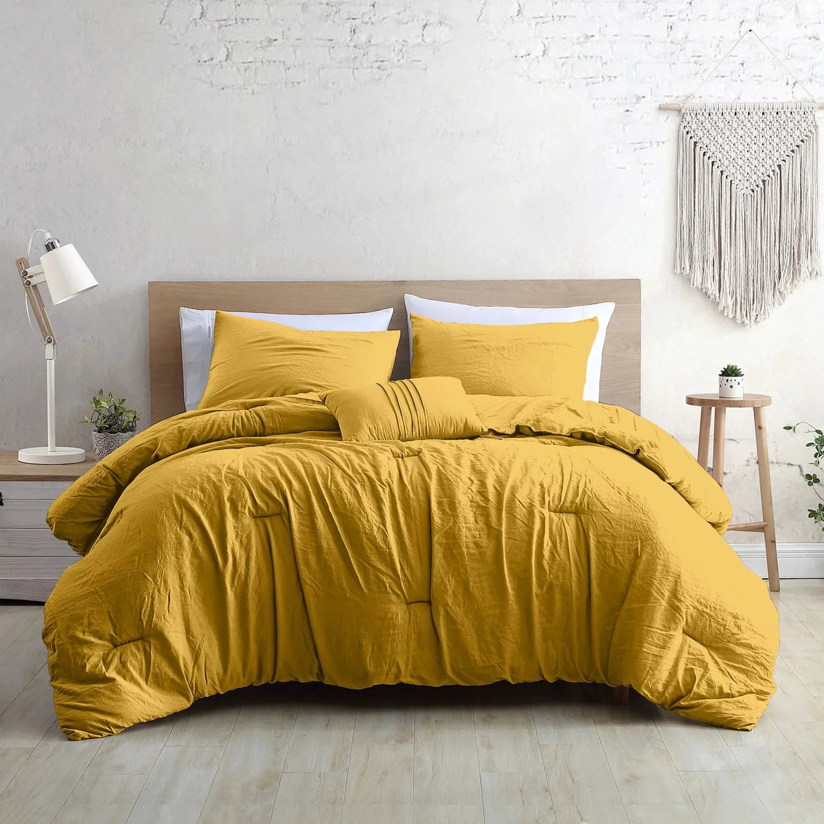 Garment Washed Comforter Set Gold 4 Piece King Q401682