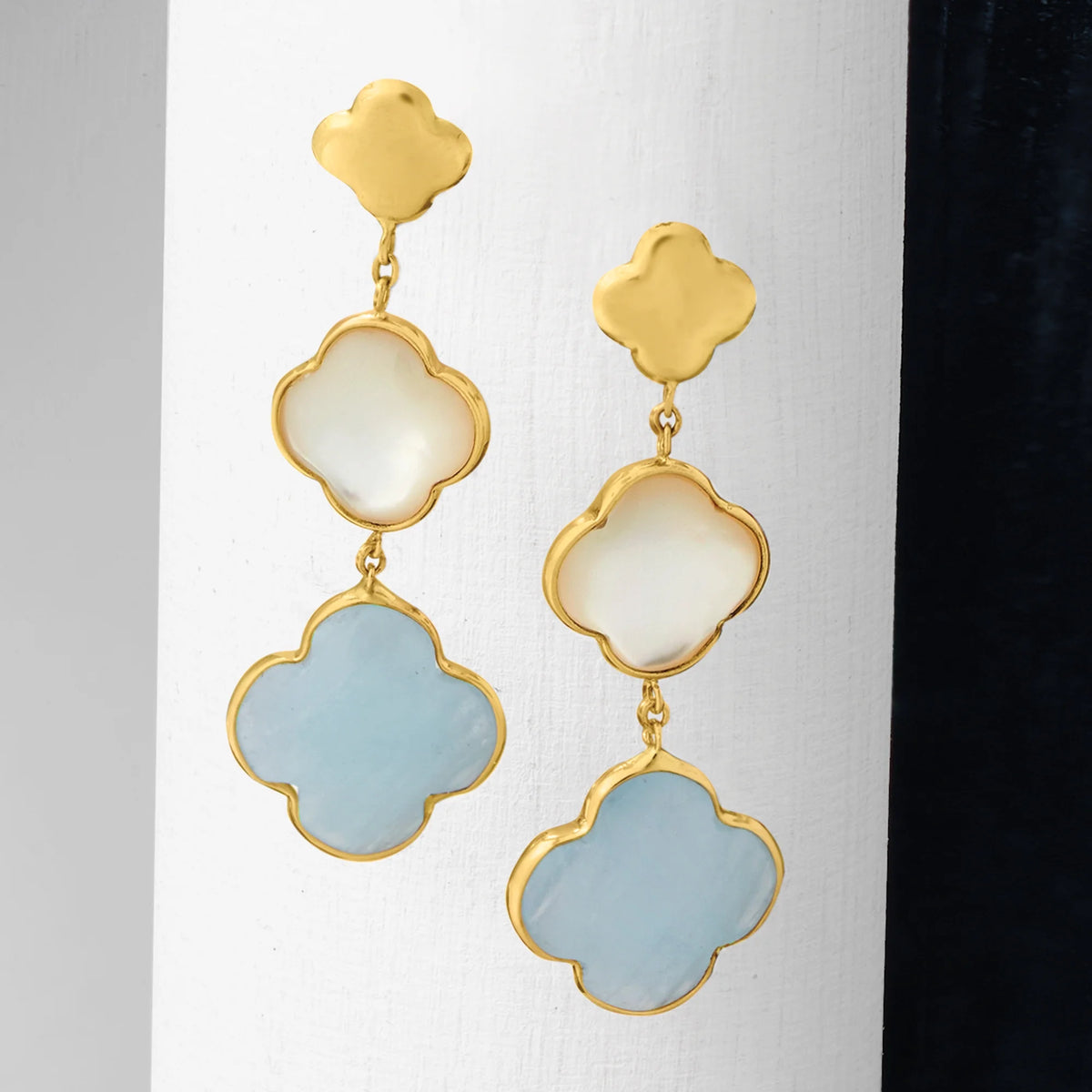 Aquamarine Clover Drop Earrings in 14kt Yellow Gold K871