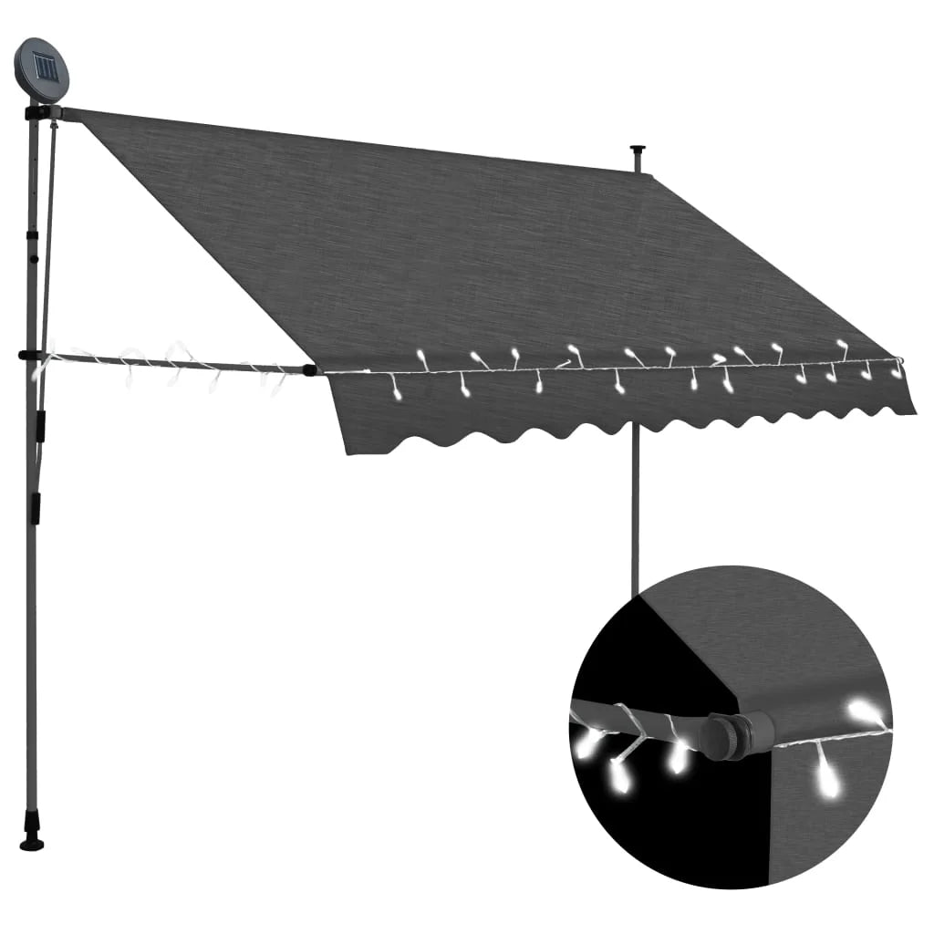 Manual Retractable Awning with LED Outdoor Door Canopy Sunshade Shelter Anthracite 118.1 Inch E311