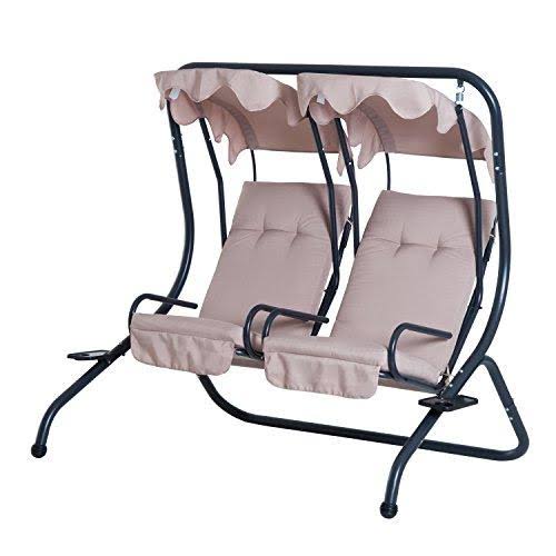 Grey Outdoor Swinging Chairs with Safety Handrails and Removable Shade Canopy D92366