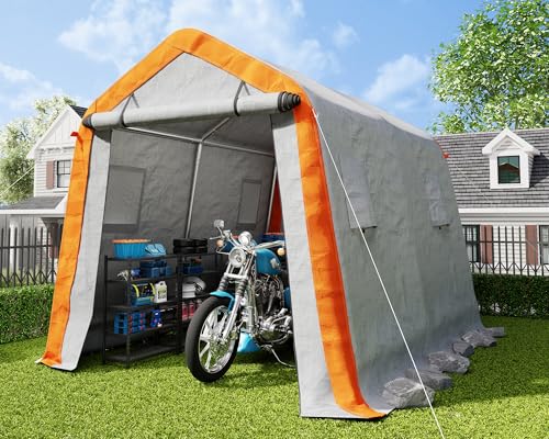 10.5x12x8 FT Heavy Duty Portable Shed Storage Shelter with 4 Waterproof Windows & Roll-up Zipper Door, Grey T980