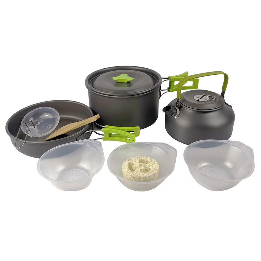 Camping Hiking Cookware Set, Portable Picnic Cookware Kit, Alumina Pot Frying Pan Set P27808