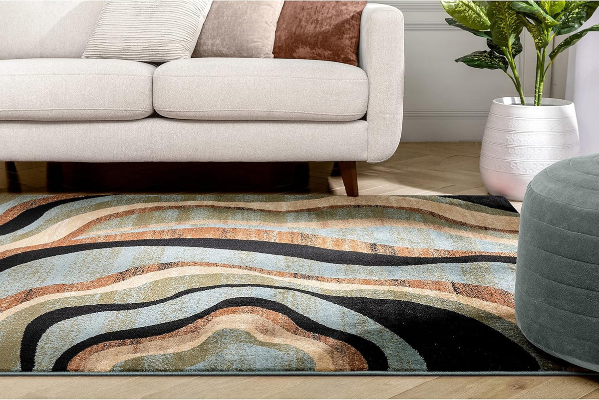 Blue Brown Geometric Area Rug 9x13 D45898