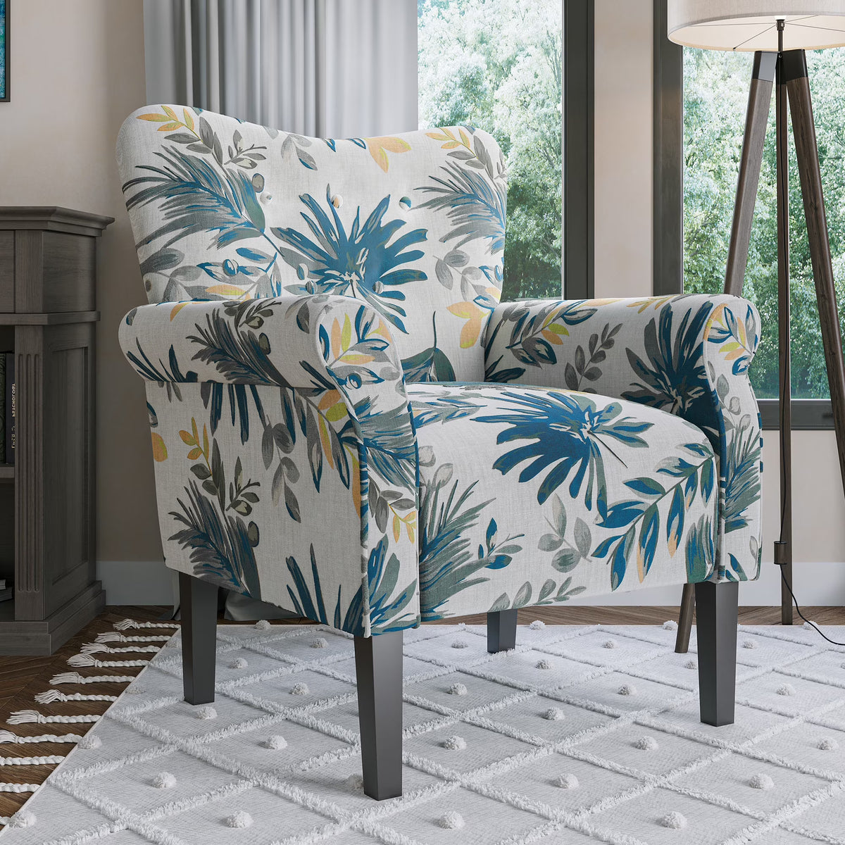 Blue Floral Accent Armchair E1459