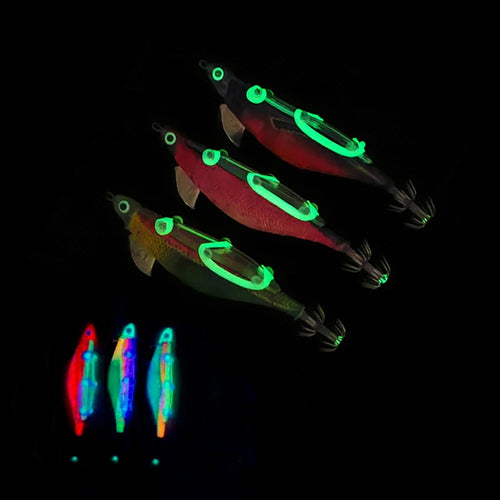 10pcs Fishing Luminous Shrimp Lure Hard Artificial Bait Wood with Squid Hooks Q84238